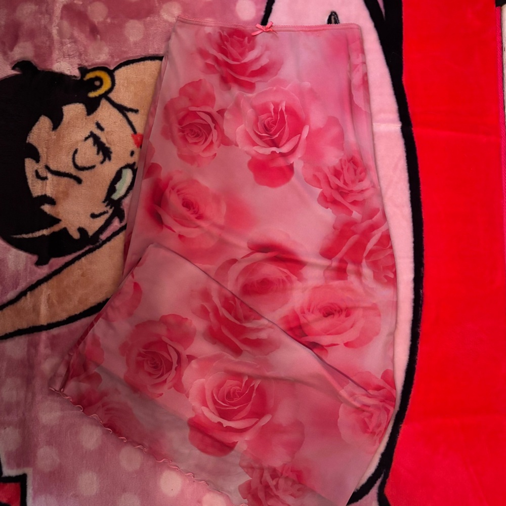 Pink Rose Print Skirt